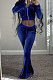 Drak Blue Wholesale New Korea Velvet Long Sleeve Zipper Front Coat Flare Pants Casual Sets FH171-9
