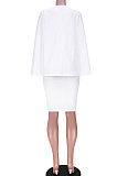 White Women Sexy Solid Color Nail Bead V Collar Cloak Mini Dress GL6507-1