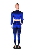 Red Casual Pleuche Long Sleeve Zipper Tops Pencil Pants Sport Sets BS1284-2