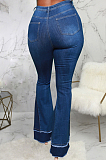 Light Blue Personality Spliced Hole Elasticty High Waist Slim Fitting Jean Flare Pants SMR2585-2