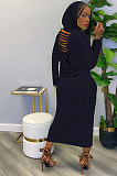 Yellow Women Solid Color Casual Long Hollow Out Long Sleeve Long Dress FFE172-1