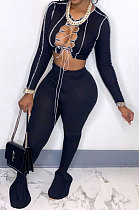 Black Women Fashion Autumn Winter Sexy Hollow Out Long Sleeve Flare Leg Pants Sext HM5497