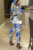 Multicolor Women Printing Long Sleeve Shirts Tight Pants Sets ANK06027