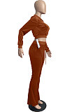 Pink Wholesale New Korea Velvet Long Sleeve Zipper Front Coat Flare Pants Casual Sets FH171-1
