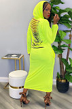 Navy Blue Women Solid Color Casual Long Hollow Out Long Sleeve Long Dress FFE172-3