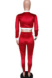 Blue Casual Pleuche Long Sleeve Zipper Tops Pencil Pants Sport Sets BS1284-1