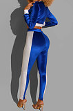 Red Casual Pleuche Long Sleeve Zipper Tops Pencil Pants Sport Sets BS1284-2
