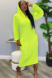 Navy Blue Women Solid Color Casual Long Hollow Out Long Sleeve Long Dress FFE172-3
