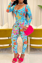 Light Blue Women Long Sleeve Starfish Printing Sexy Pants Sets ANK06026 