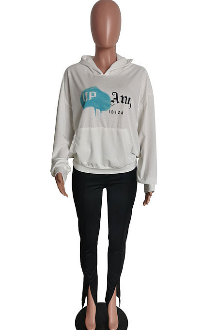 White Trendy Women Casual Pure Color Fleece Long Pants Two-Pieces HM5423