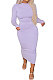 Light Purple Euramerican Women Pure Color Long Sleeve Sexy Midi Dress ANK06028-1