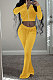 Yellow Wholesale New Korea Velvet Long Sleeve Zipper Front Coat Flare Pants Casual Sets FH171-11