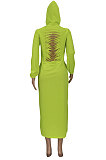 Orange Women Solid Color Casual Long Hollow Out Long Sleeve Long Dress FFE172-2