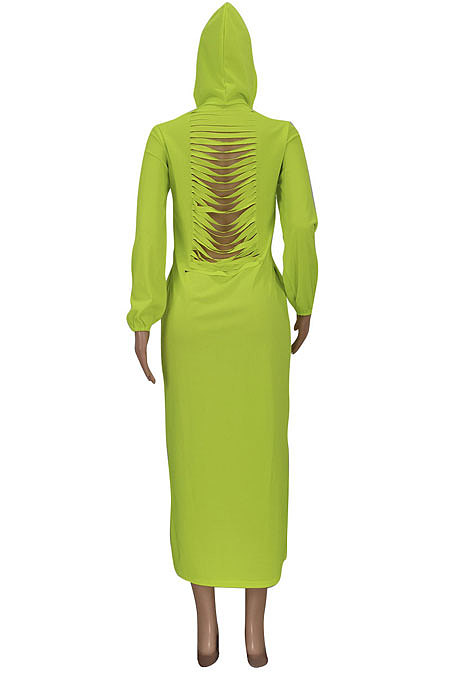 Orange Women Solid Color Casual Long Hollow Out Long Sleeve Long Dress FFE172-2