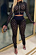  Black Fashion Hollow Out Long Sleeve Stand Neck Zipper Top Bodycon Pants Two-Piece HY5240-1