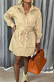 Black Simple Autumn Long Sleeve Lapel Neck Single-Breasted With Beltband Shirt Dress BS1285-1
