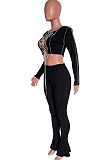 Black Women Fashion Autumn Winter Sexy Hollow Out Long Sleeve Flare Leg Pants Sext HM5497