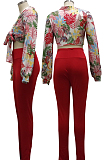 Black Wholesal New Digital Print Long Sleeve Bandage Crop Top Bodycon Pants Two-Piece SMR10283-1