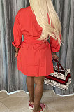 Red Simple Autumn Long Sleeve Lapel Neck Single-Breasted With Beltband Shirt Dress BS1285-2