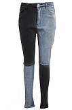 Black Personality Spliced Elasticty High Waist Jean Pants SMR2595