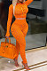 Orange Fashion Hollow Out Long Sleeve Stand Neck Zipper Top Bodycon Pants Two-Piece HY5240-2