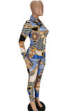 Multicolor Women Printing Long Sleeve Shirts Tight Pants Sets ANK06027