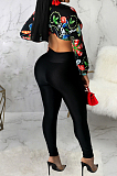 Red Wholesal New Digital Print Long Sleeve Bandage Crop Top Bodycon Pants Two-Piece SMR10283-2
