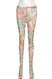 Red Mesh Print See-Through Tight Regular Leggings SX00342-3