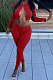 Red Autumn Winter Sexy Pure Color Casual Round Collar Chain Ribber Long Sleeve Pants Sets JP1051-2