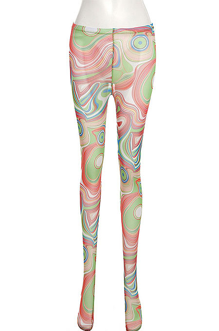 Yellow Mesh Print See-Through Tight Regular Leggings SX00342-2