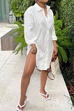 White Euramerican Autumn Solid Color Casual Loose Waist Irregular Cardigan T Shirt/Shirt Dress HM5503