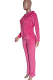Black Solid Color Long Sleeve Coat Korea Velvet Fashion Casual Sport Straight Leg Pants Sets HM5507-2