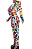 Rainbow Women Puff Sleeve Long leeve Printing Irregular Pants Sets JZH8075