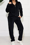 Navy Blue Solid Color Long Sleeve Coat Korea Velvet Fashion Casual Sport Straight Leg Pants Sets HM5507-4