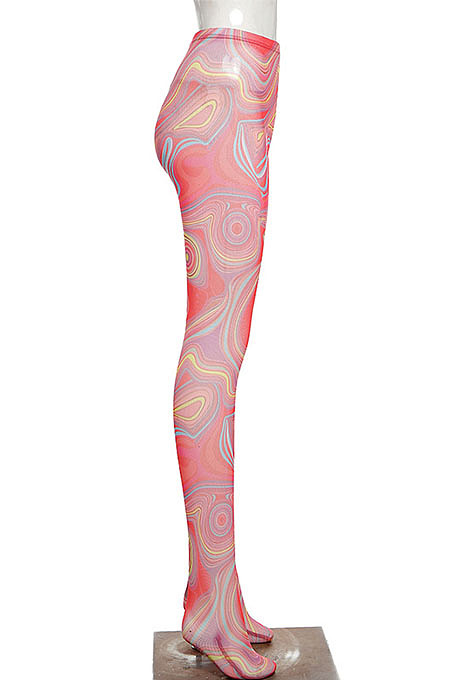 Yellow Mesh Print See-Through Tight Regular Leggings SX00342-2
