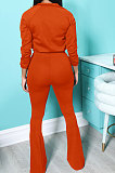 Red New Autumn Winter Long Sleeve Zip Front Hoodie Flare Pants Solid Color Sport Sets KSN88012-1