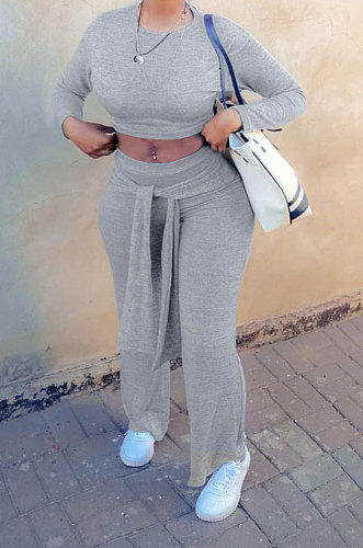Pink Women Cotton Blend Solid Color Long Sleeve Round Collar Bandage Casual Sport Pants Sets JZH8082-2