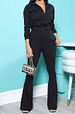 Black New Autumn Winter Long Sleeve Zip Front Hoodie Flare Pants Solid Color Sport Sets KSN88012-2