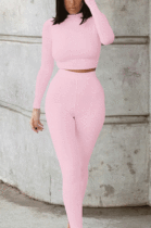 Pink Wholesale Modest Long Sleeve O Neck Crop Top Skiny Pants Sport Sets SX1738131-4