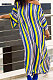 Summer Colorful Stripe Short Sleeve Loose With Beltband Slit Long Dress YSH96242
