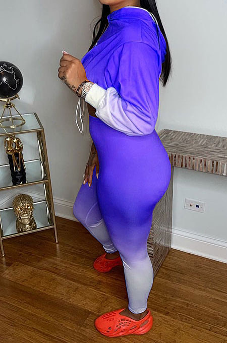 Black Wholesale Gradient Long Sleeve Loose Hoodie Skiny Pants Sport Sets KSN88011-1