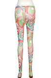 Yellow Mesh Print See-Through Tight Regular Leggings SX00342-2