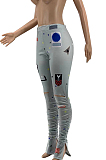 Orange Red Modest Digital Print Hollow Out  Ruffle Elasticband Flare Pants SZS8043-1