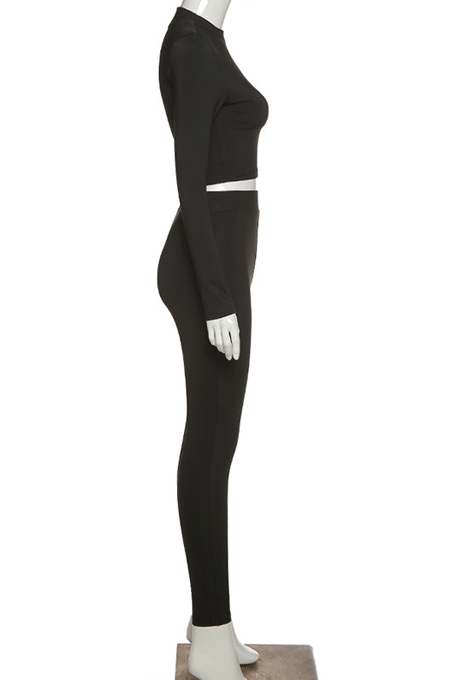 Light Gray Wholesale Modest Long Sleeve O Neck Crop Top Skiny Pants Sport Sets SX1738131-5