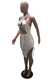 White Wholesal New Halter Neck Strapless Backless Bandage High Waist Solid Color Hip Dress YSH96239 -1
