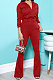 Red New Autumn Winter Long Sleeve Zip Front Hoodie Flare Pants Solid Color Sport Sets KSN88012-1