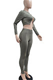 Black Autumn Winter Sexy Pure Color Casual Round Collar Chain Ribber Long Sleeve Pants Sets JP1051-1