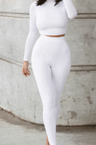 White Wholesale Modest Long Sleeve O Neck Crop Top Skiny Pants Sport Sets SX1738131-2
