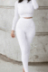 White Wholesale Modest Long Sleeve O Neck Crop Top Skiny Pants Sport Sets SX1738131-2