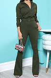 Army Green New Autumn Winter Long Sleeve Zip Front Hoodie Flare Pants Solid Color Sport Sets KSN88012-4